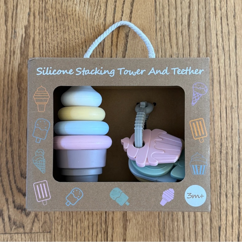 Silicone Stacking Tower and Teether Set - Pastel Ice Cream Theme